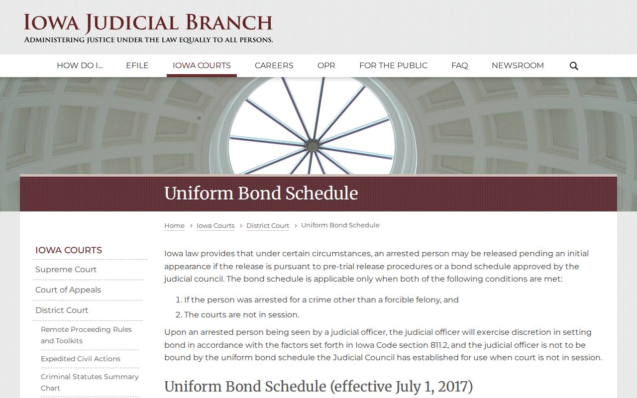 Iowa uniform bond schedule for qualifying Hardin County warrant arrests