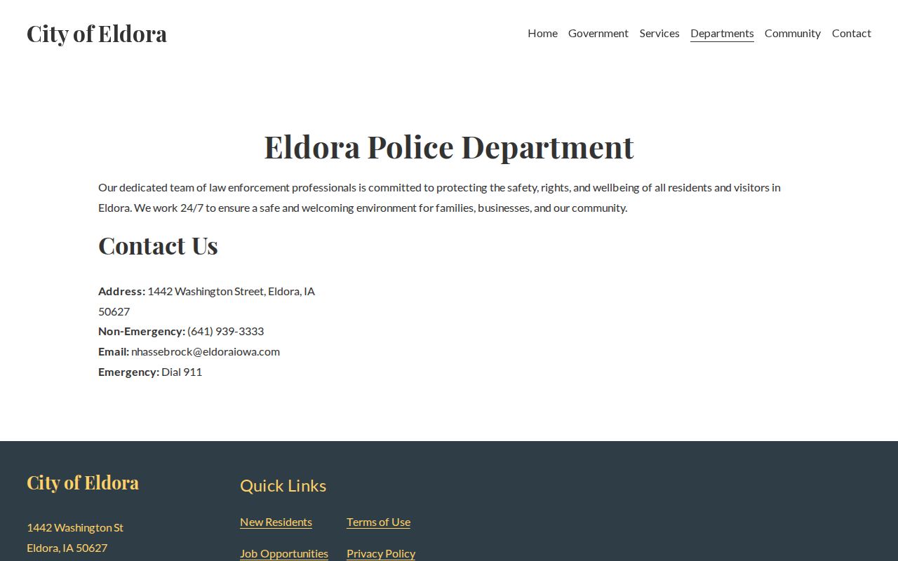 Eldora Police Department contact and lobby hours