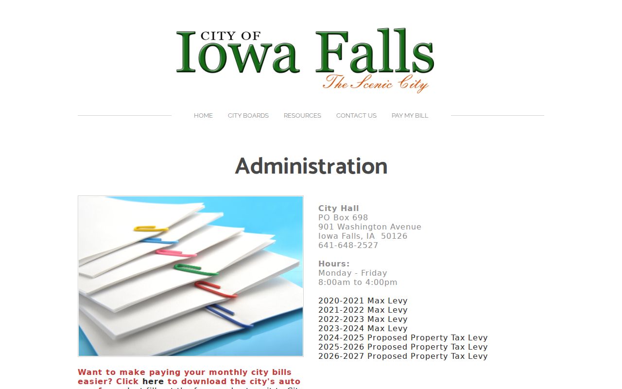 Official Iowa Falls City Hall address and office hours